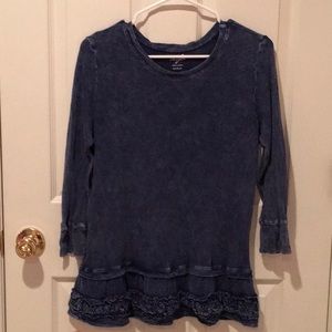 blue denim like thermal with lace trim
